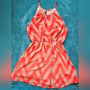 Coral and Beige Chevron Dress